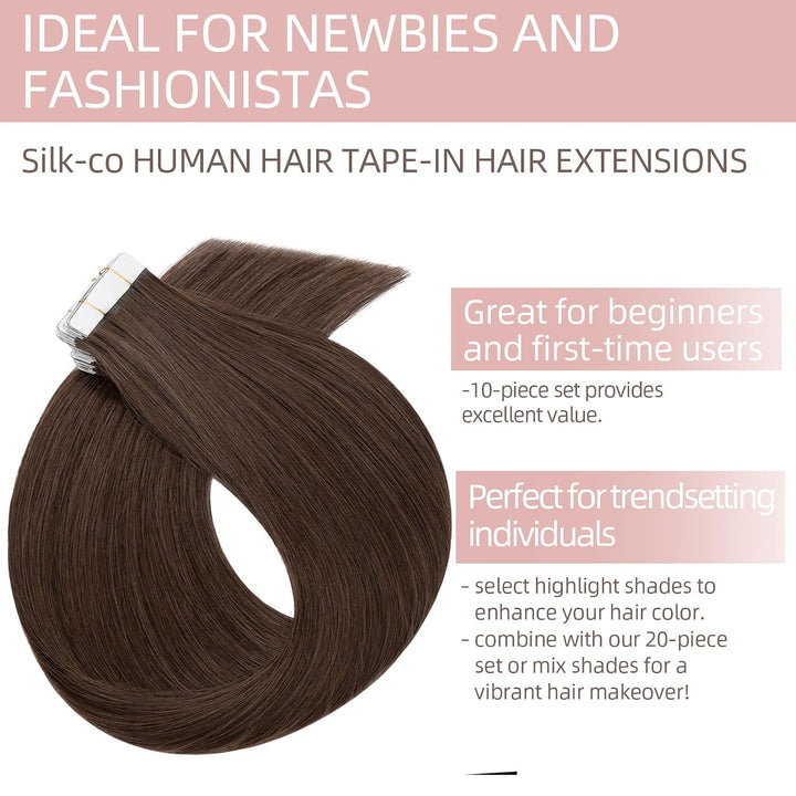 Silk-co Tape Extensions Echthaar 10stk, Remy Tape in Extensions Haarverlängerung, Skin Weft Echthaar