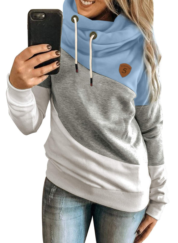 Dokotoo Damen Kapuzenpullover Stehkragen Hoodie Pullover Farbblock Sweatshirt Langarmshirt Oberteile
