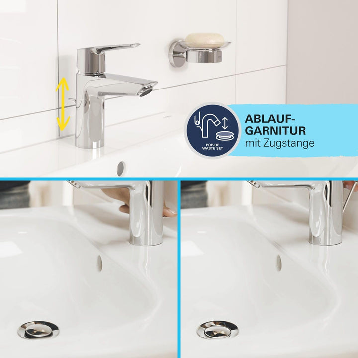 GROHE SLM Basin L Start-Badarmatur (wassersparend, 31cm hoch, schnelle Befestigung, inkl Montagewerk