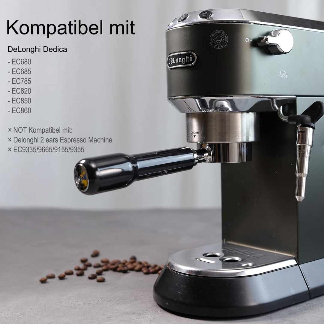 Bodenloser Siebträger 51mm für DeLonghi Dedica EC680/EC685/EC785/EC820/EC850/EC860, mit 2 Tassen Fil