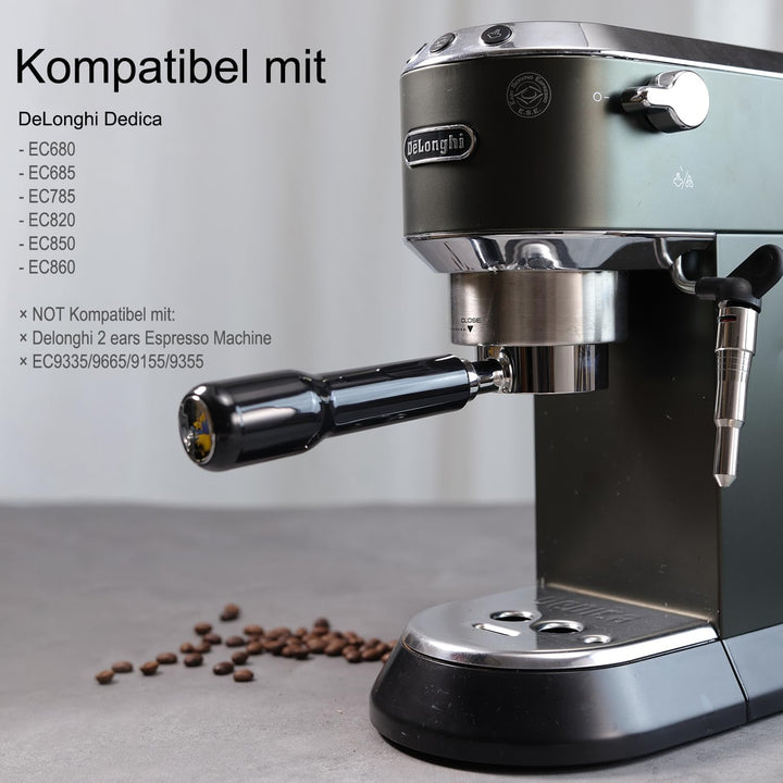 Bodenloser Siebträger 51mm für DeLonghi Dedica EC680/EC685/EC785/EC820/EC850/EC860, mit 2 Tassen Fil