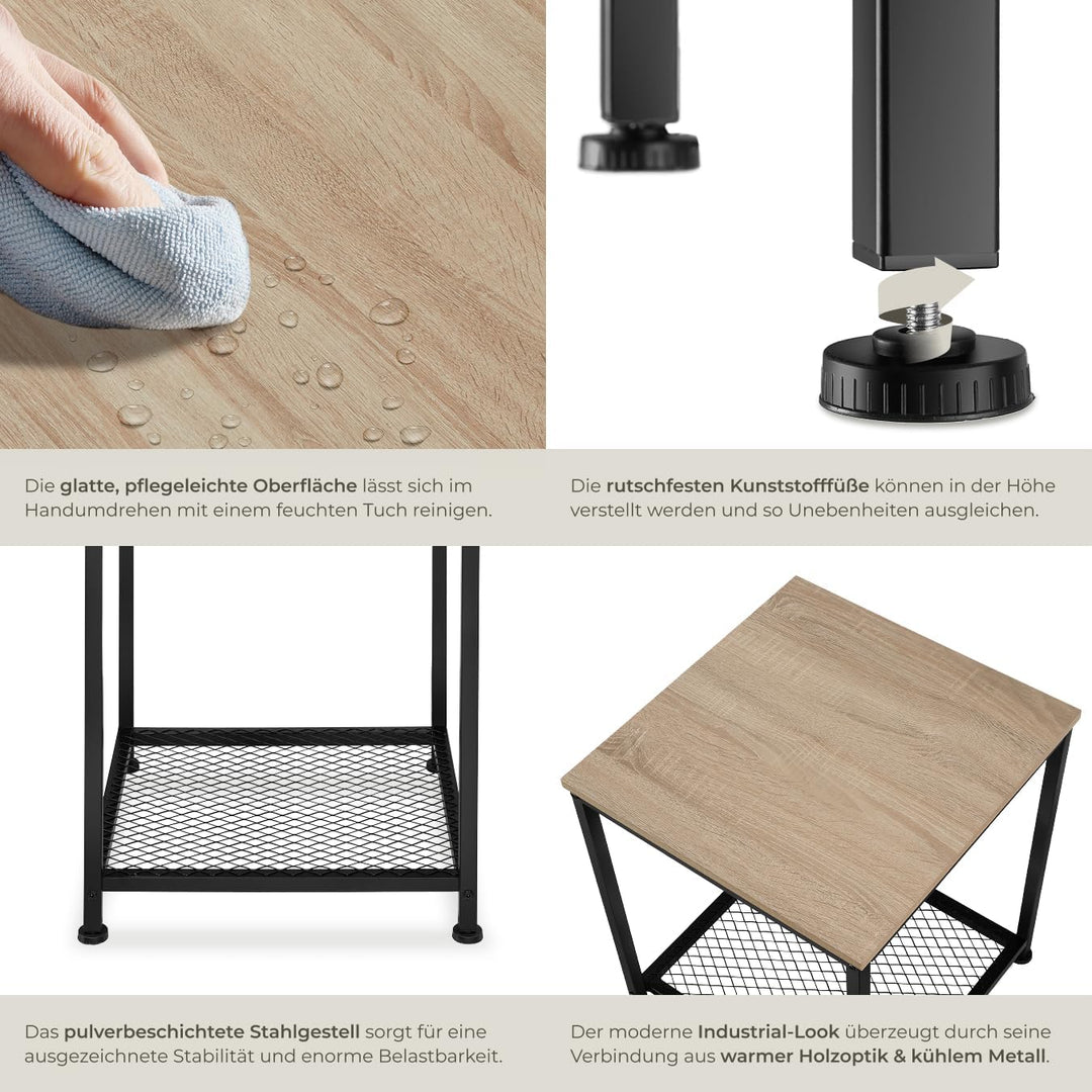 tectake® Beistelltisch Holz & Metall, Couchtisch mit Stauraum auf Zwei Ebenen, Kleiner Tisch 45,5 x