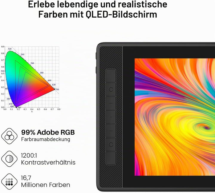 2022 HUION Kamvas Pro 13 2.5K QHD Grafiktablett mit Display QLED Volllaminierung 145% sRGB Batteriel