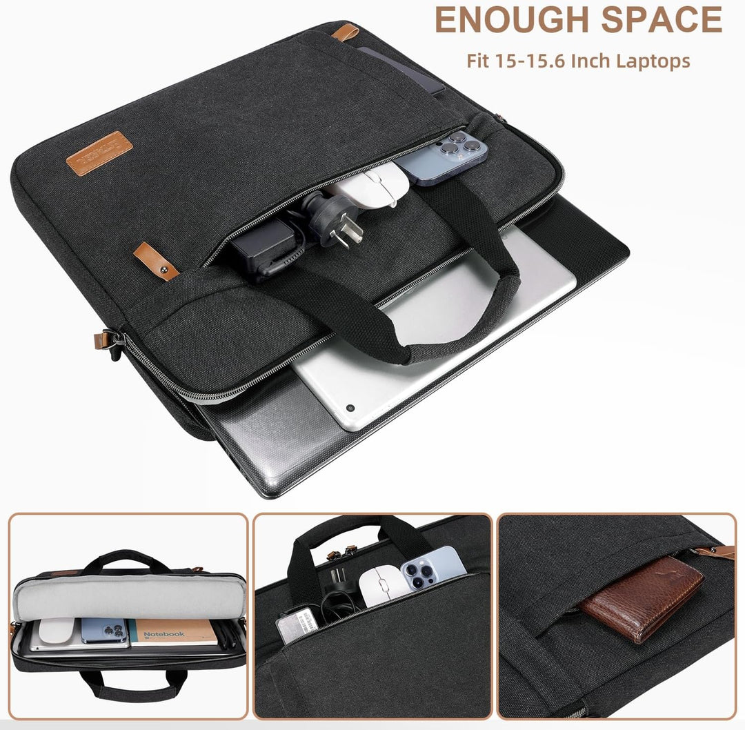 ESTARER Laptoptasche 15,6-17,3 Zoll, wasserabweisende Canvas-Computertasche für Herren, Dunkelgrau 1