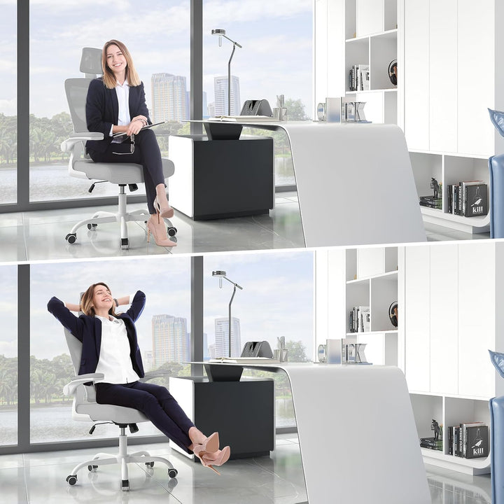 naspaluro Bürostuhl, Ergonomischer Bürostuhl mit Verstellbarer Kopfstütze, Armlehnen, Dynamischer Lo