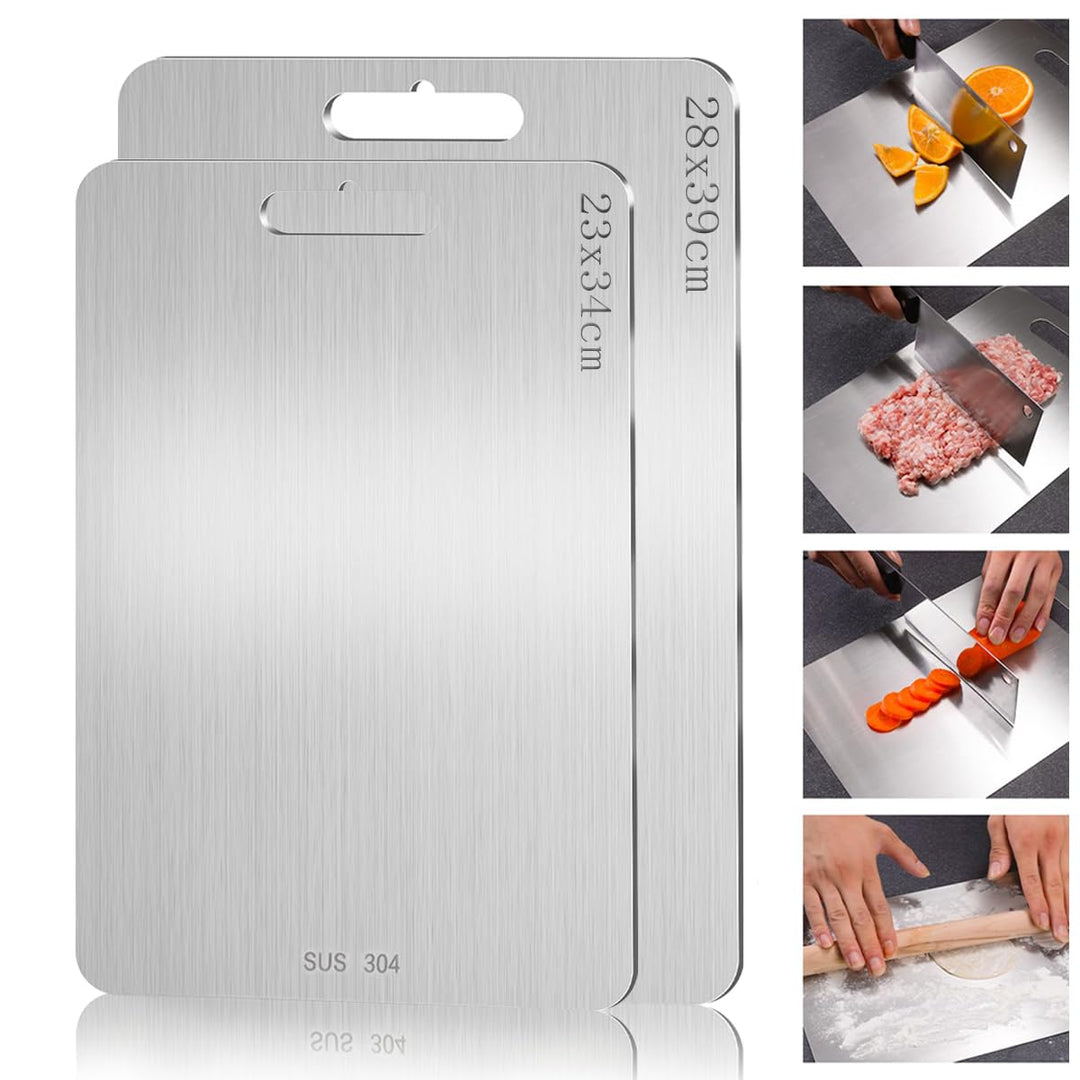 Titan Schneidebrett, 2 Stück Schneidbrett aus Edelstahl, Titanium Cutting Board, Leicht zu Reinigen,
