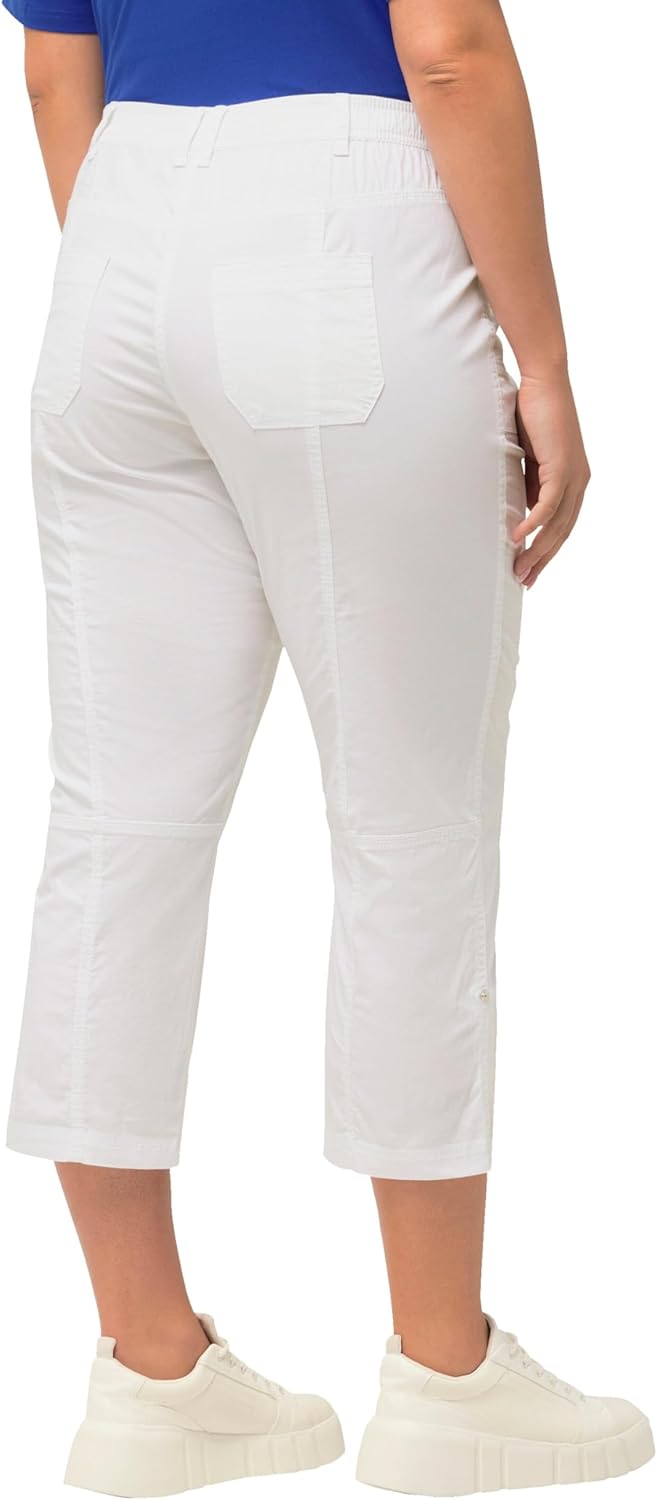 Ulla Popken Damen grosse Grössen Cargohose mit Krempelbein Hose, 32W / 32L Schneeweiß