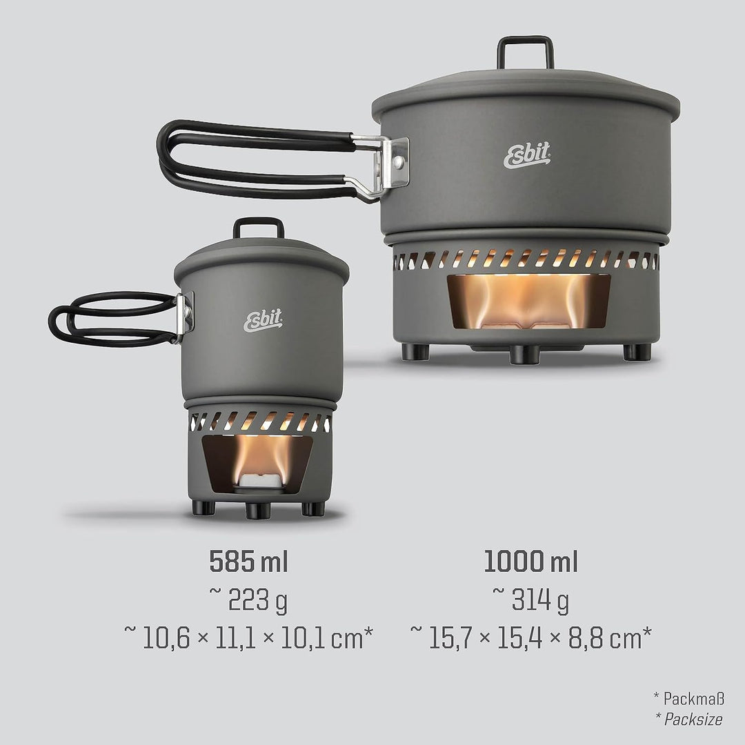 Esbit Trockenbrennstoffkochset - Outdoor Camping Kocher 585 ml mit Aluminium Topf - klappbare Griffe