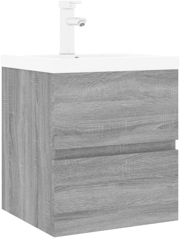 WIFESE Waschbeckenschrank mit Einbaubecken & Wasserhahn 42x39x18,5 cm mit Wasserhahn Grau Sonoma Hol