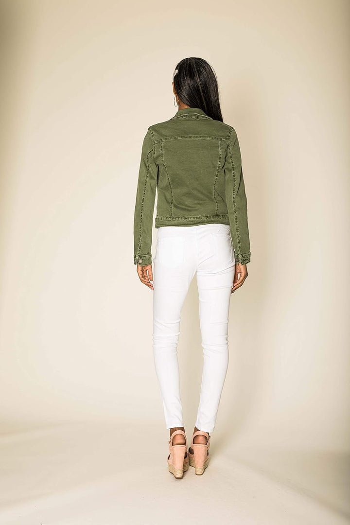 Nina Carter J212 Damen Jeansjacke Übergangsjacke Leichte Waschungseffekt Denim Casual Jacke M Khaki
