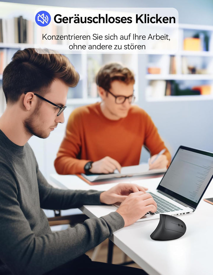 TECKNET Ergonomische Maus Kabellos, 2.4G USB Optische Vertikale Maus Ergonomisch mit Ladekabel, 800/