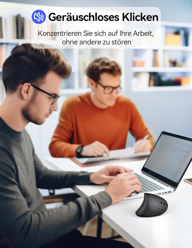 TECKNET Ergonomische Maus Kabellos, 2.4G USB Optische Vertikale Maus Ergonomisch mit Ladekabel, 800/