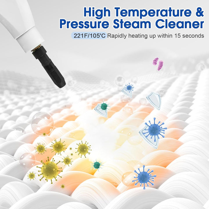 Tragbarer Dampfreiniger 2500 W, 1100 ml Hochdruck-Dampfreiniger mit 3 Bürstenköpfen, Multifunktional