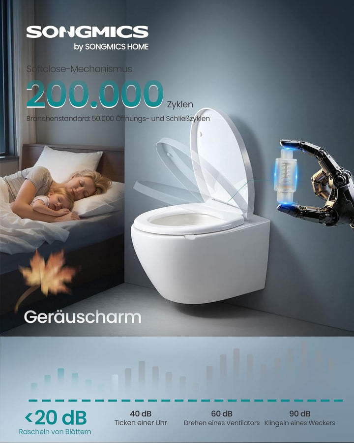 SONGMICS Toilettendeckel O-Form, WC-Sitz mit Absenkautomatik, Griff, Toilettensitz schnell abnehmbar