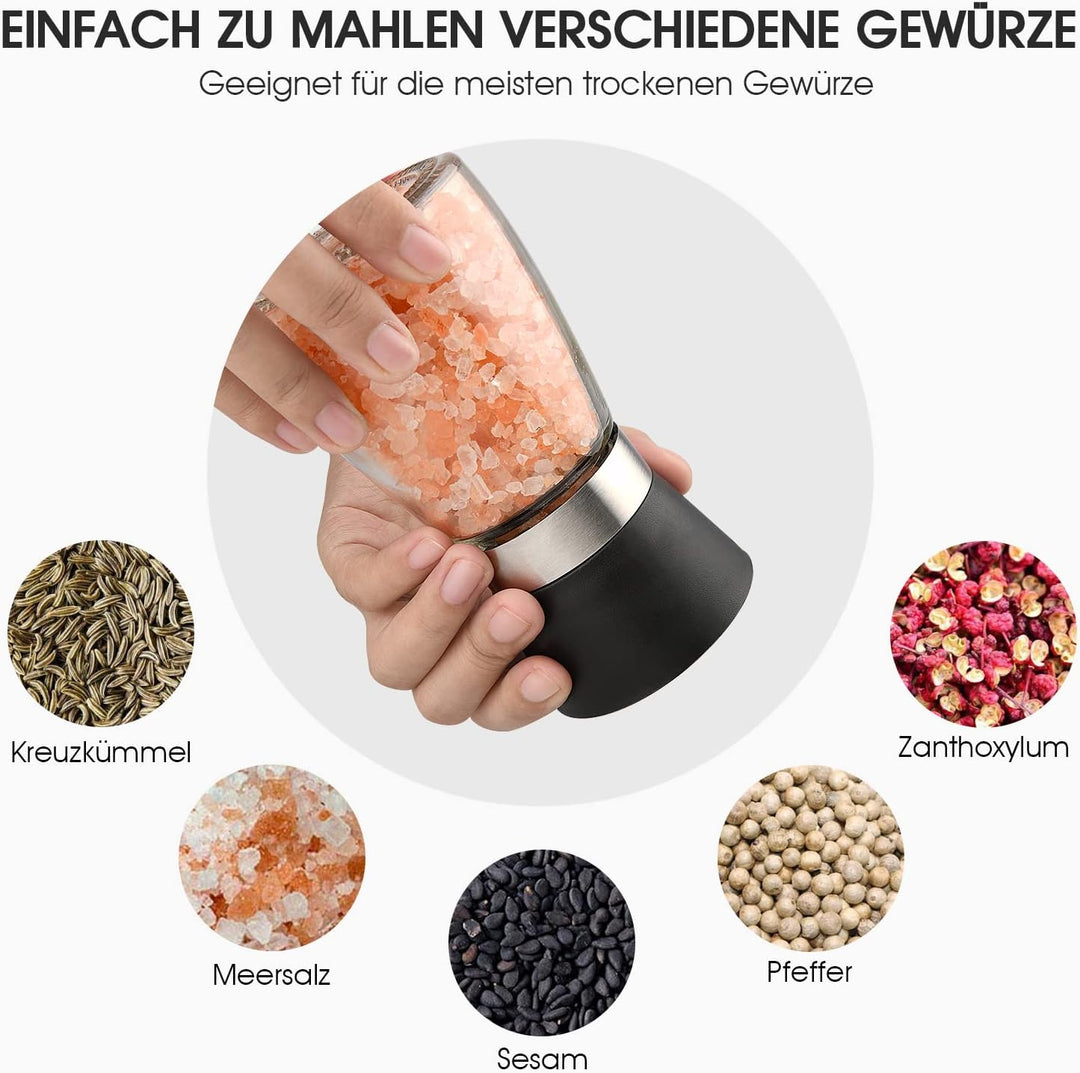 Salzmühle & Pfeffermühle, Hotder Gewürzmühle mit einstellbarem Keramikmahlwerk, Pfeffermühlenset aus