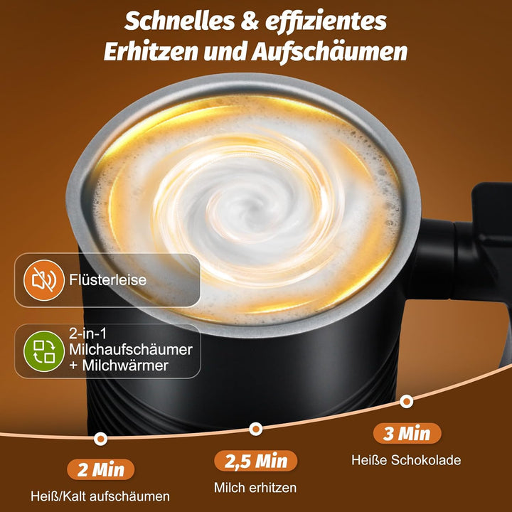 Milchaufschäumer elektrisch, Milchaufschäumer Edelstahl, elektrischer 4-in-1-Milchschäumer, für heis