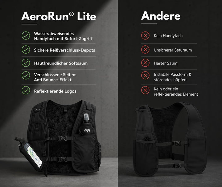 Lite | Laufweste Damen & Herren mit Trinkflasche & Handyhalterung | ultraleichte Trinkweste Laufen |