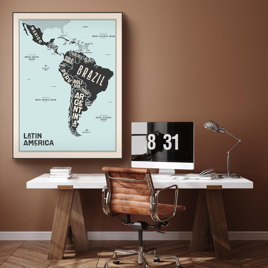 wandmotiv24 Leinwandbild Weltkarte, 80x60cm, Hochformat, Südamerika, Deko, Bilder auf Leinwand, Wand