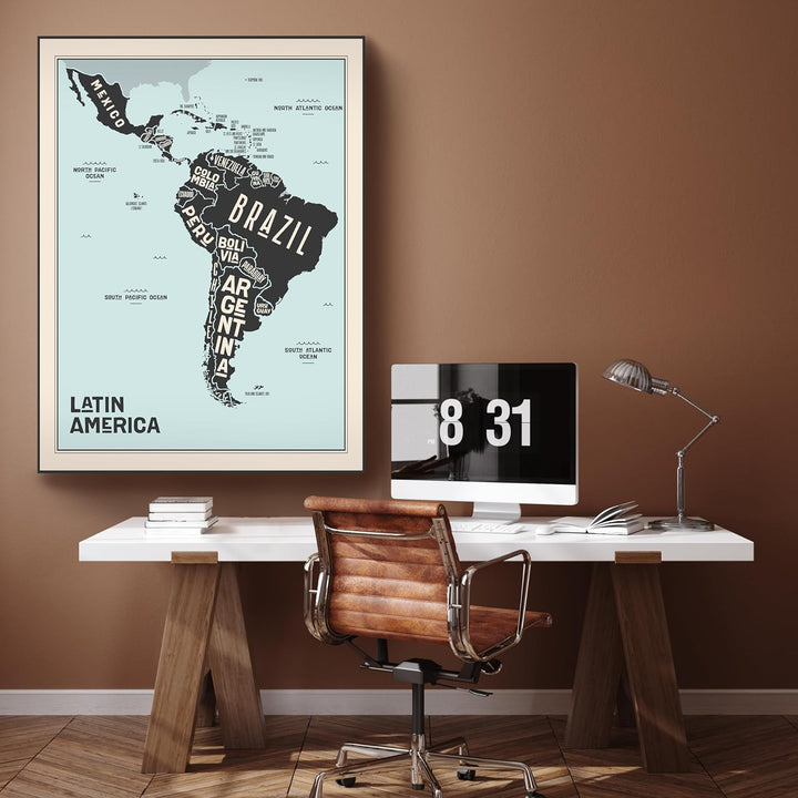 wandmotiv24 Leinwandbild Weltkarte, 80x60cm, Hochformat, Südamerika, Deko, Bilder auf Leinwand, Wand