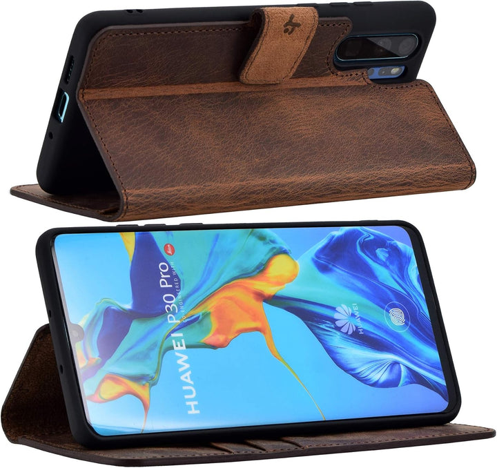 Suncase Book-Style kompatibel mit Huawei P30 PRO Hülle (Slim-Fit) Leder Tasche Handytasche Schutzhül