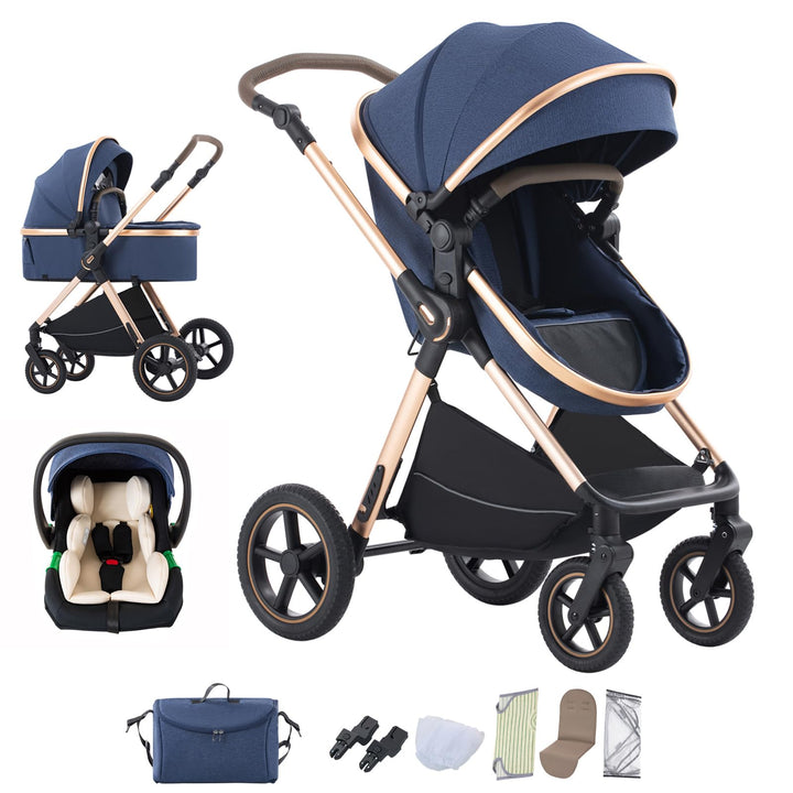 kinderwagen 3 in 1 Kombikinderwagen für Neugeborene robustes leichtes Aluminiumgestell geeignet bis
