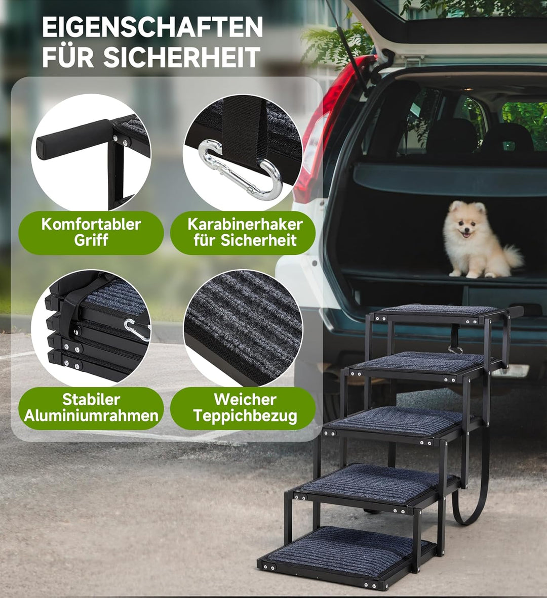 Hunderampe, 5-stufige Hunderampe Auto Klappbar, Extra Stabile Hundetreppe mit Anti-Rutsch-Treppe, Li