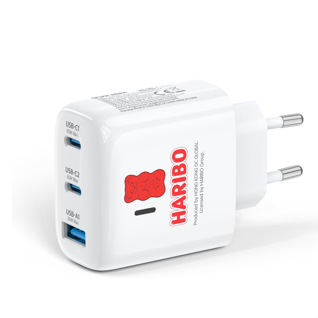 HARIBO USB C Ladegerät 65W 3-Port GaN Schnellladegerät PD/PPS Kompaktes USB-C Netzteil für MacBook P