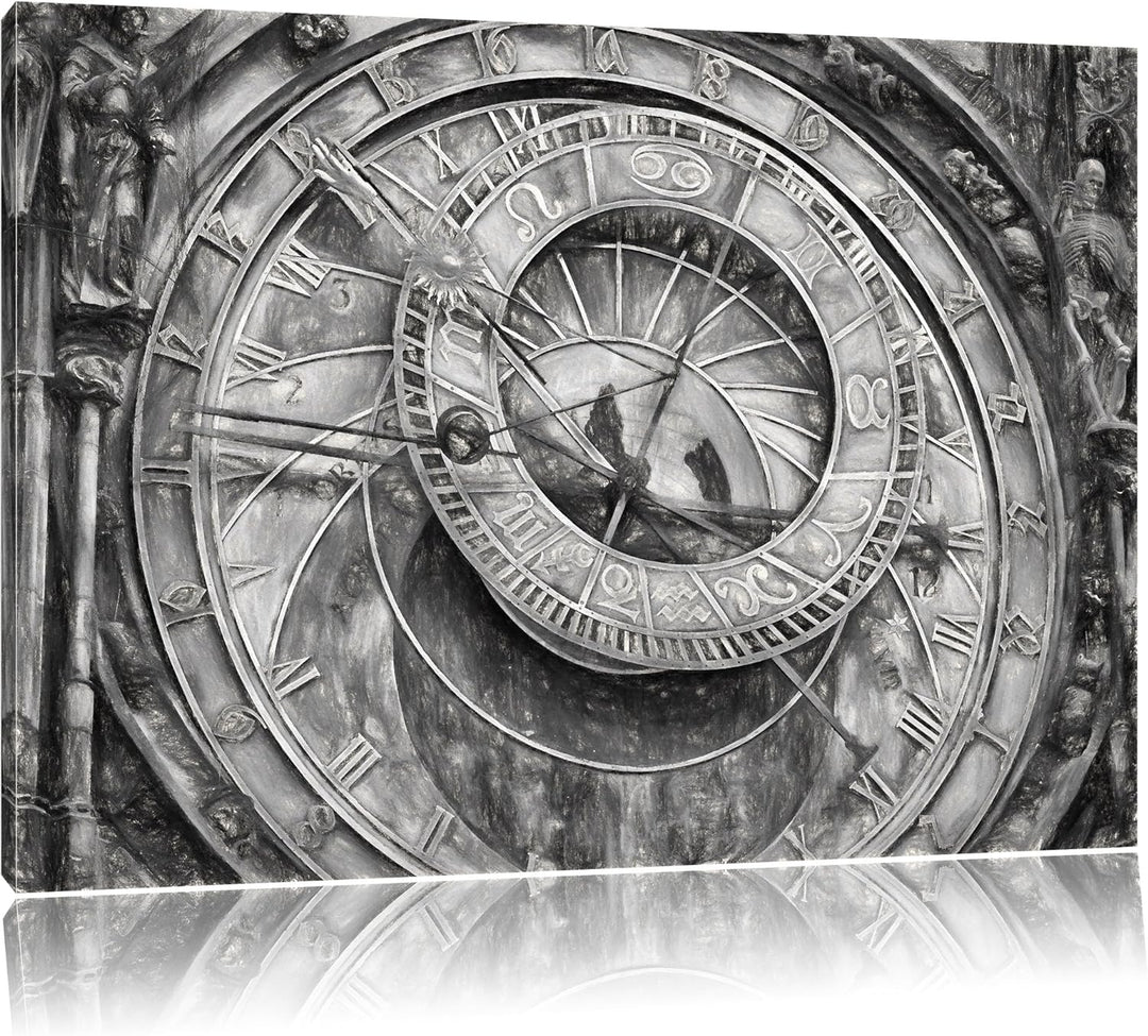 Pixxprint Prager Rathausuhr / 100x70cm Leinwandbild bespannt auf Holzrahmen/Wandbild Kunstdruck Deko