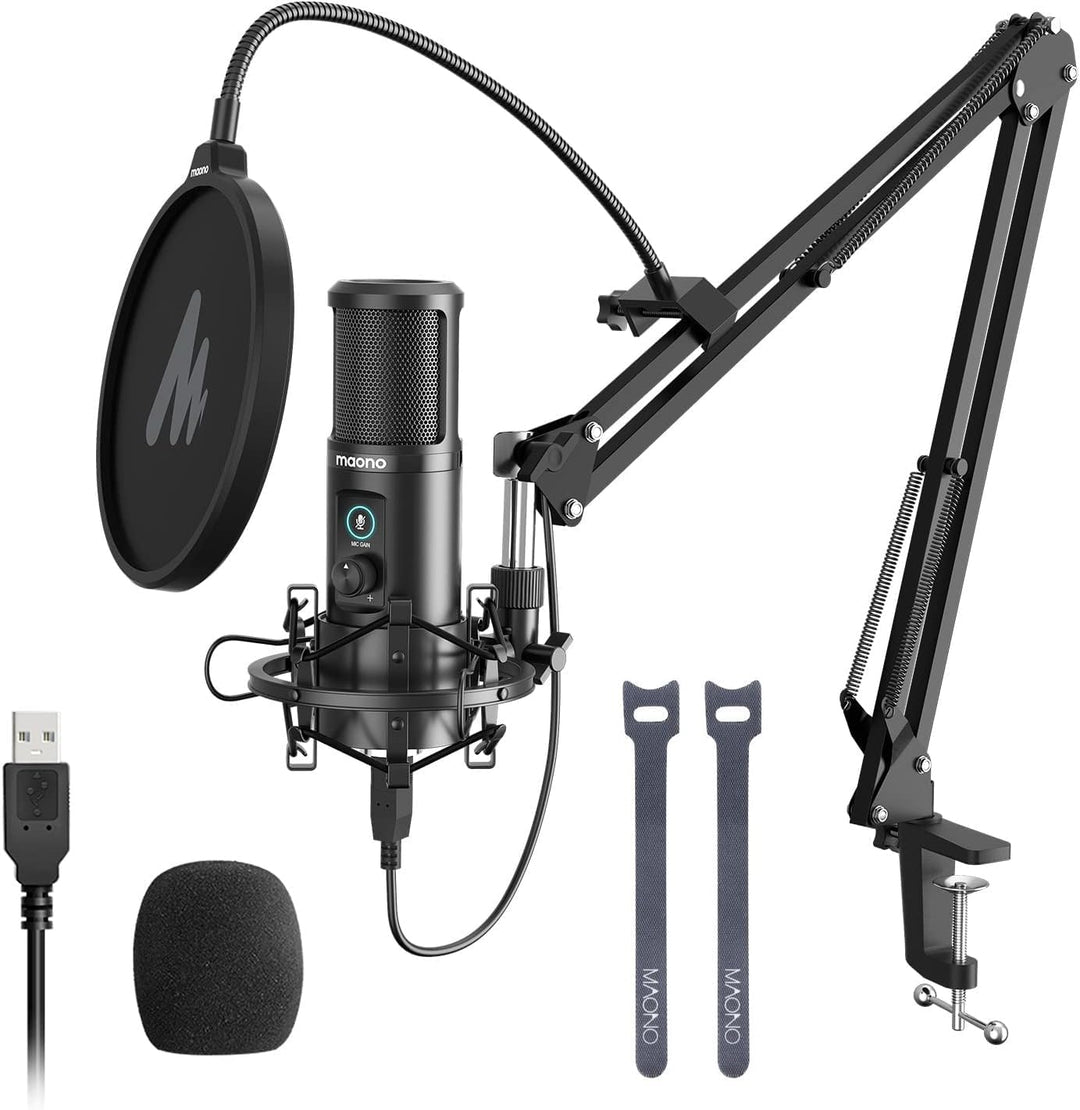 USB Mikrofon Set, MAONO AU-PM421 Gain Regler PC Mikrofon mit Stummschalter &192kHz/24Bit, Profession