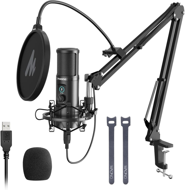 USB Mikrofon Set, MAONO AU-PM421 Gain Regler PC Mikrofon mit Stummschalter &192kHz/24Bit, Profession