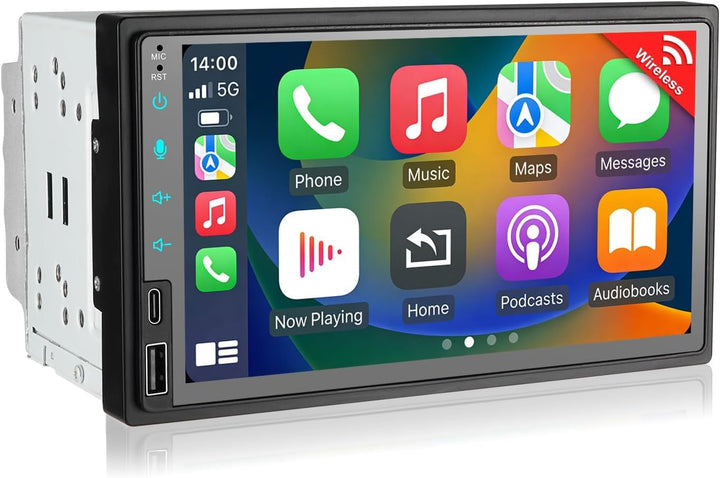 Doppel Din Radio mit Wireless Carplay und Android Auto, 2Din Autoradio mit Navi Bildschirm, 7-Zoll D