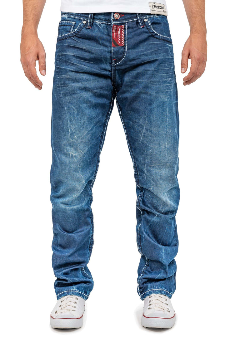 Cipo & Baxx Herren Jeans – Regular Fit Denim Hose für Männer, Destroyed und Used Look, Bikerstyle, C