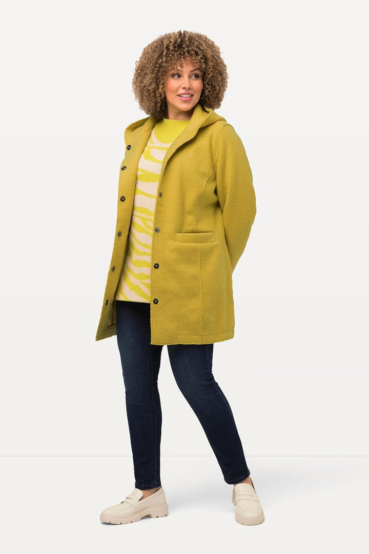Ulla Popken Damen Curly Wool Jacke mit Kapuze Jacke 50-52 Gelb, 50-52 Gelb