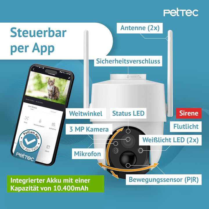 PetTec - Bundels aus Solar Panel für Überwachungskamera aussen und Pet Cam mit LTE - Solarmodul 4,4W