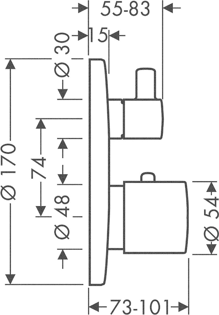 AXOR Uno Unterputz Thermostat mit Absperrventil, Chrom 1 Verbraucher mit Absperrventil, 1 Verbrauche