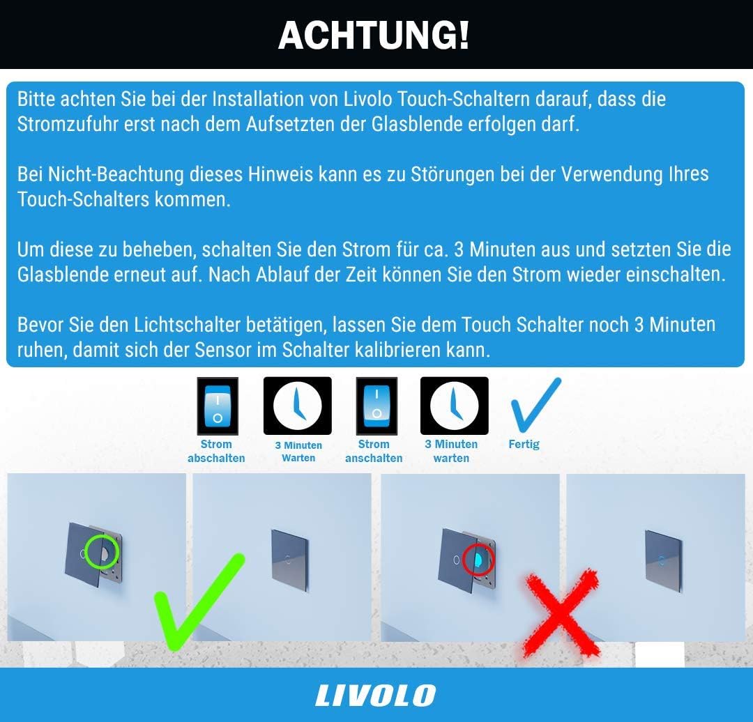 LIVOLO Glas Touch Lichtschalter Funkschalter Steckdosen Wechselschalter uvm in weiss (Nur Rahmen: VL