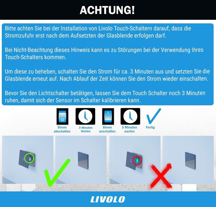 LIVOLO Glas Touch Lichtschalter Funkschalter Steckdosen Wechselschalter uvm in weiss (Nur Rahmen: VL