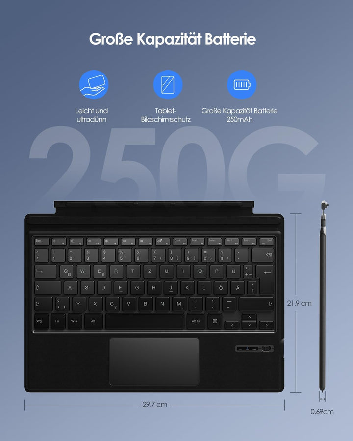 Qulose Surface Pro Tastatur für Microsoft Surface Pro 7 Plus/Pro 7/Pro 6/Pro 5/Pro 4/Pro 3, Kabellos