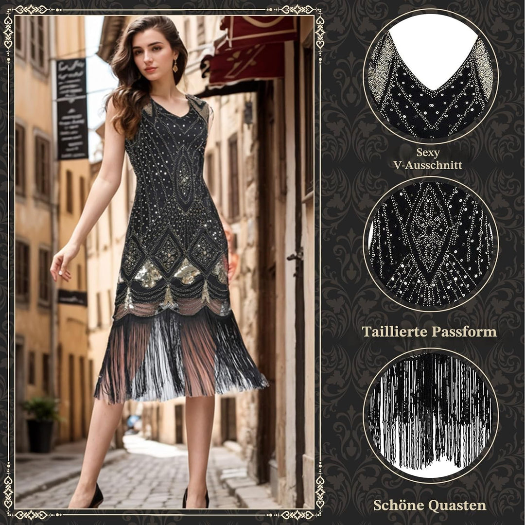 PLULON 1920er-Jahre-Flapper-Kleid. Brüllendes 20er-Jahre-Gatsby-Kleid-Kostüm mit 20er-Jahre-Accessoi