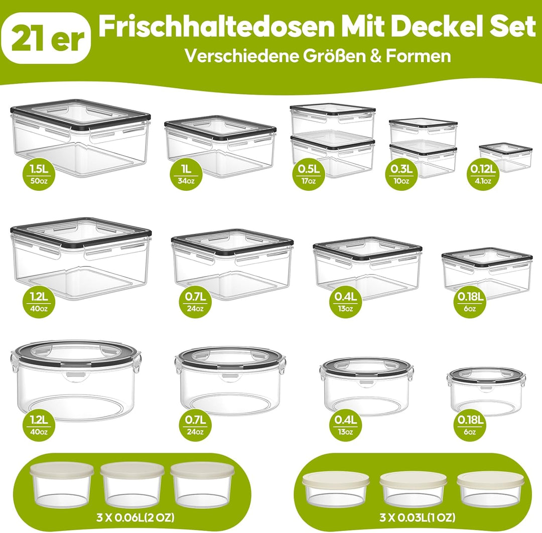 Wwtop 42er Frischhaltedosen mit Deckel, Vorratsdosen Set (21 Behälter + 21 Deckel), Meal Prep Boxen,