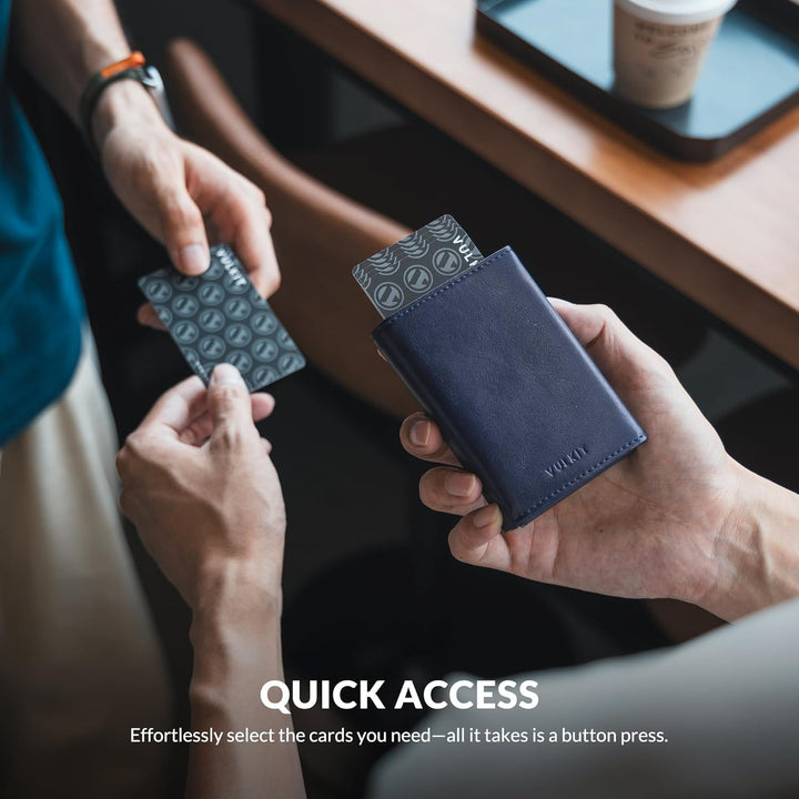 VULKIT Kreditkartenetui RFID-blockierende Pop-Up-Kartentasche aus Echtem Leder mit Geldscheinfach, A