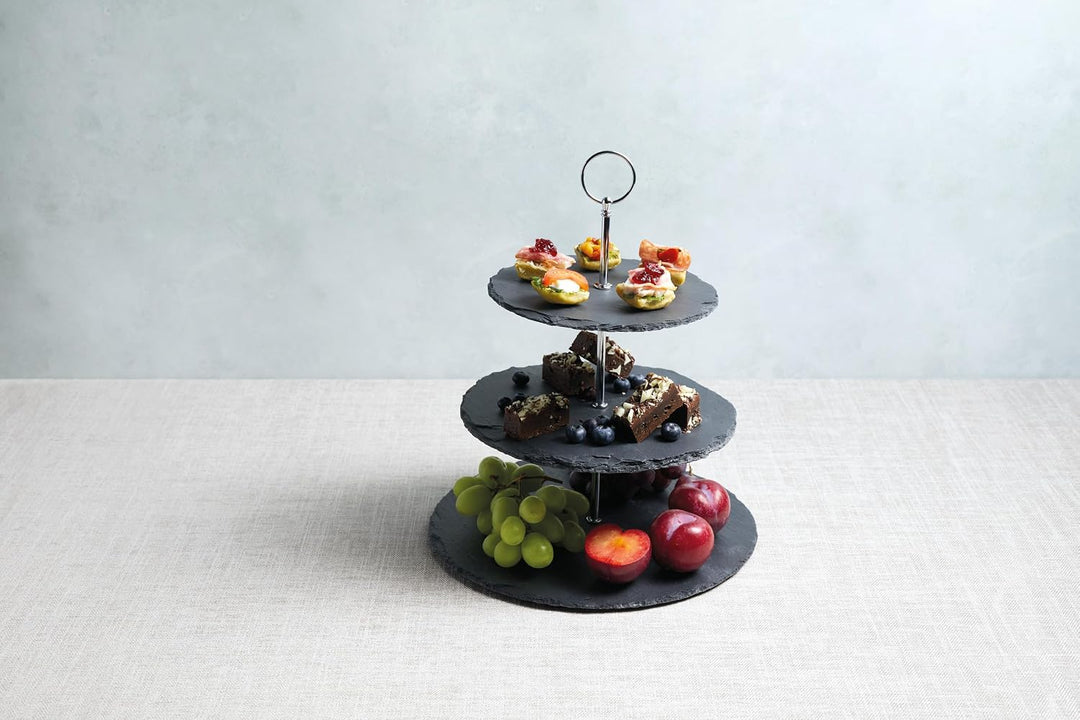Artesà Dreistöckiger Kuchenständer aus Schiefer Servierset, Kuchenständer Set, 28.5x34.5cm, Geschenk
