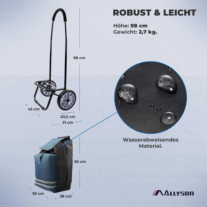 Allyson® Einkaufstrolley klappbar mit Reflektoren & Kühltasche, Einkaufswagen 45L Kapazität, Wetterf