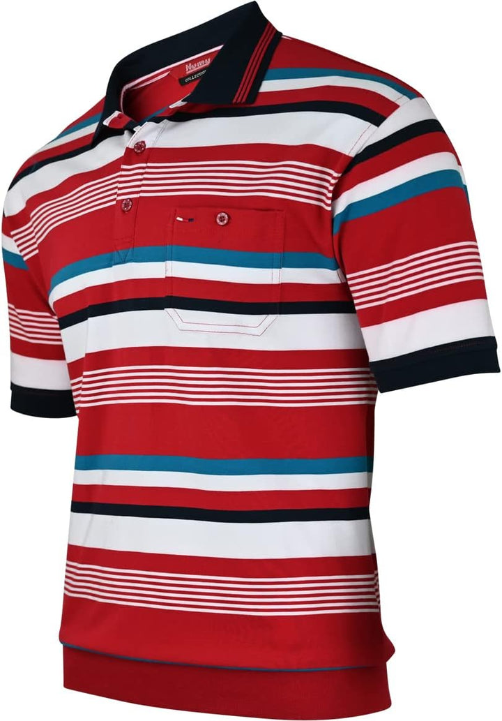 Soltice Herren Kurzarm Poloshirts Gestreifte Blousonshirts mit Brusttasche Baumwoll-Mix, Grösse M bi