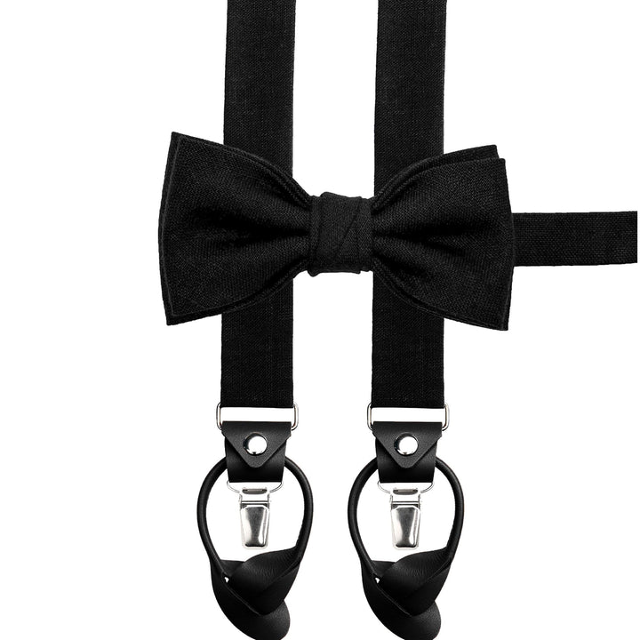 Leinen Accessoires SET: Fliege und Hosenträger Hosenträger mit Leder für Herren. Fliege Bereits gebu