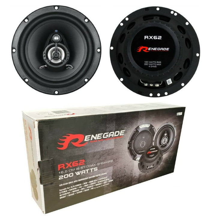 2 Lautsprecher RENEGADE RX62 koaxial 2 Wege 6,5" 16,50 cm 165 mm Durchmesser 100 watt rms 200 watt m