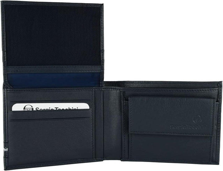 Sergio Tacchini Herren Brieftasche in echtem Leder, dünn mit Trägern Blau 019, Blau 019