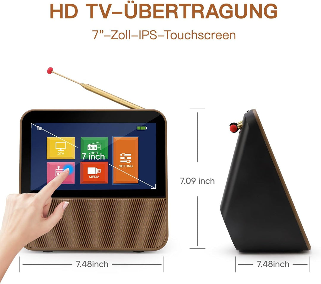 HassoKon Digitaler Tragbarer Fernseher DVB-T2, 1080P HD Mini TV DAB+,DSP Digitalfernsehen USB Mediap