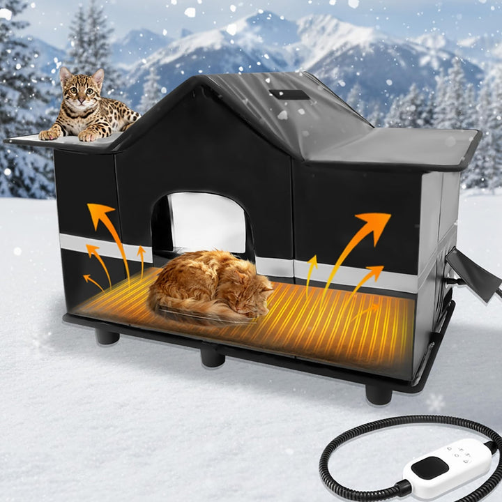 Homegroove Beheiztes Katzenhaus Outdoor - Winterfests Isoliertes Katzenhaus für Draussen mit Heizpad