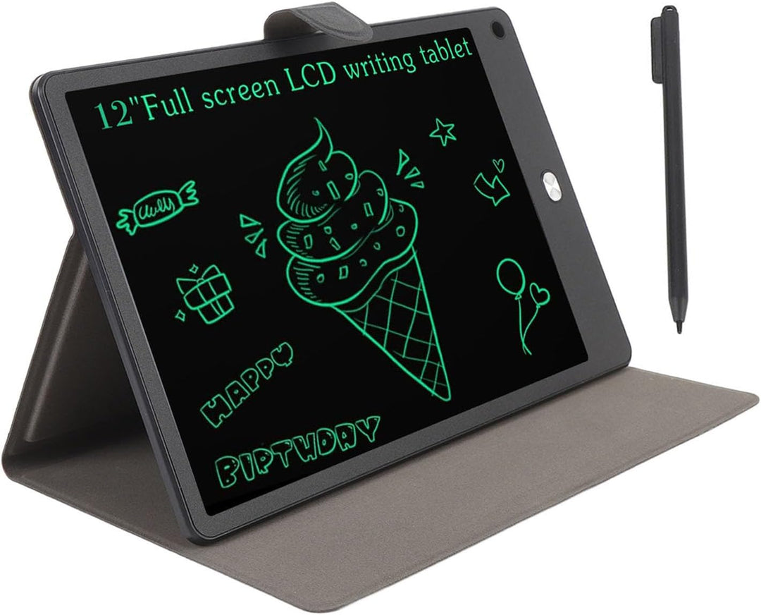 Topiky 12 Zoll LCD Tablet mit PU Hülle und Stift, Digitaler Vollbildnotiz für Kinder und Erwachsene,